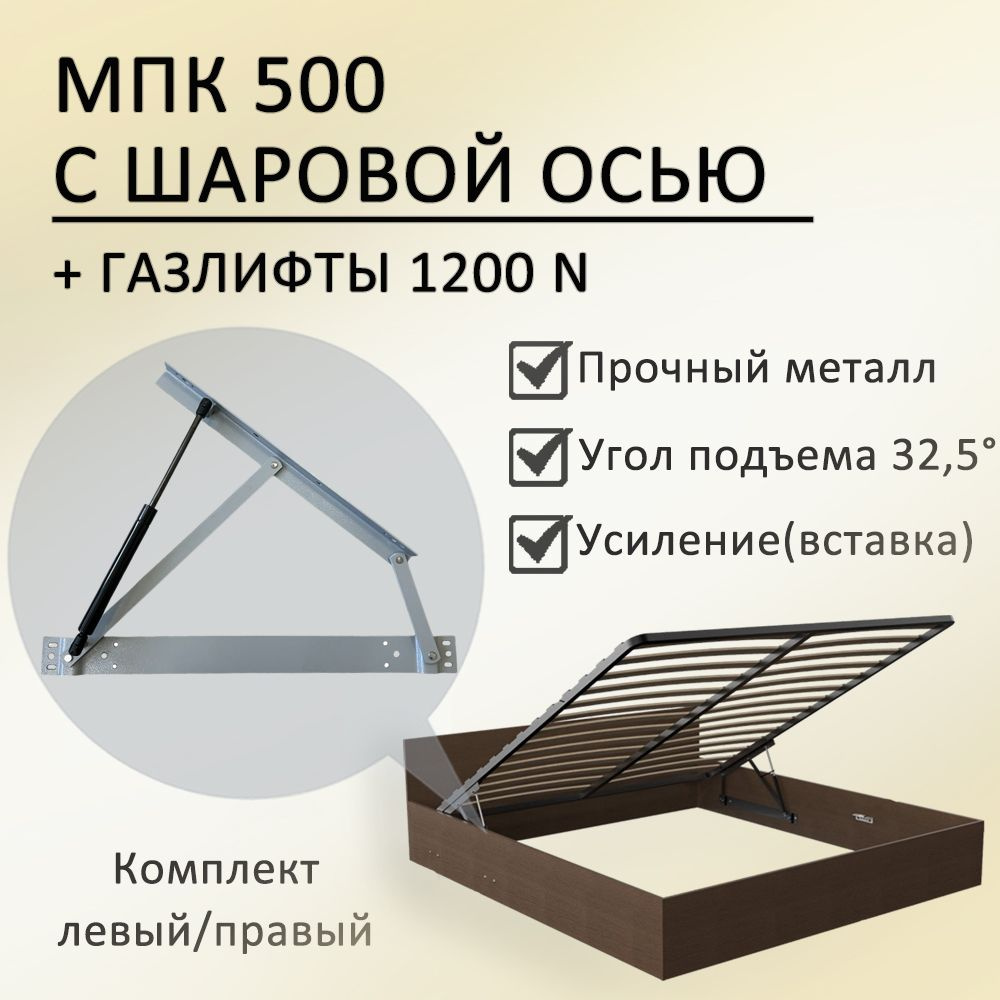 Механизм подъема МПК 500 с шаровой осью, газлифты 1200N, серый  #1