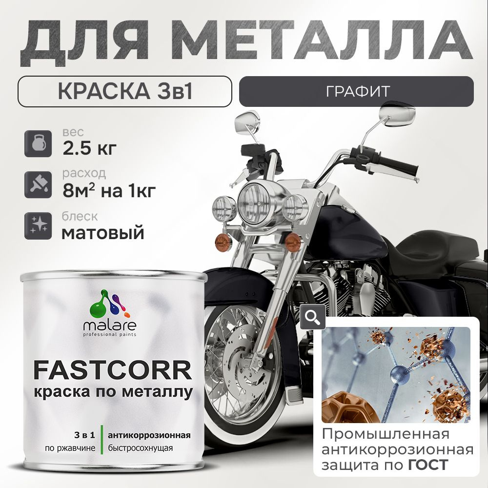 Краска для металла по ржавчине Malare FastCorr, для наружных работ износостойкая, быстросохнущая RAL #1