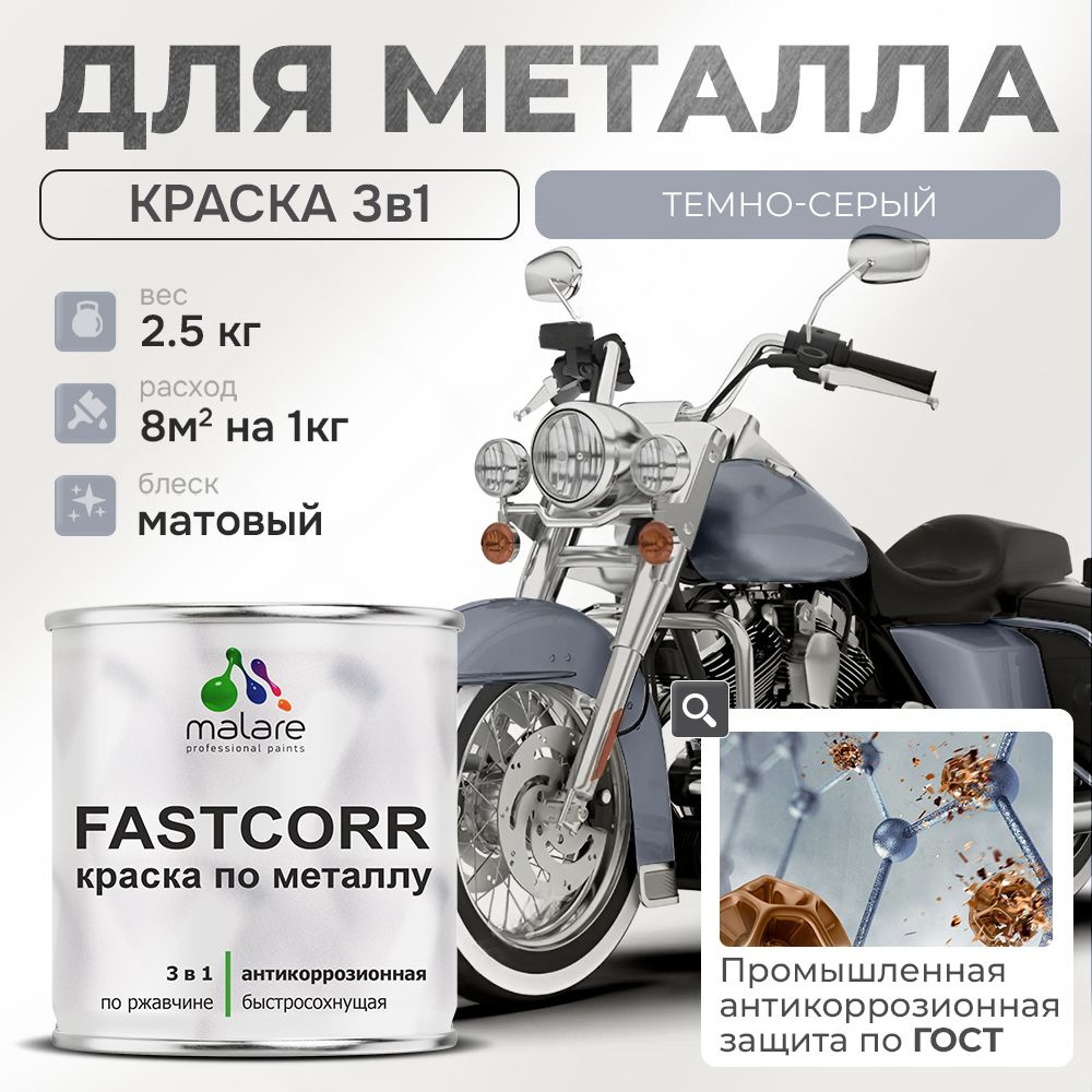 Краска для металла по ржавчине Malare FastCorr, для наружных работ износостойкая, быстросохнущая RAL #1