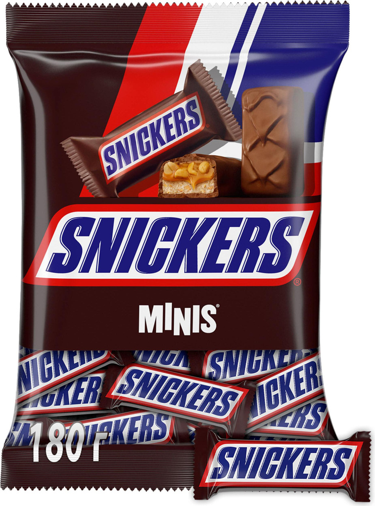 Конфеты шоколадные батончики Snickers Minis, 180 г / Нуга, карамель, арахис, шоколад  #1