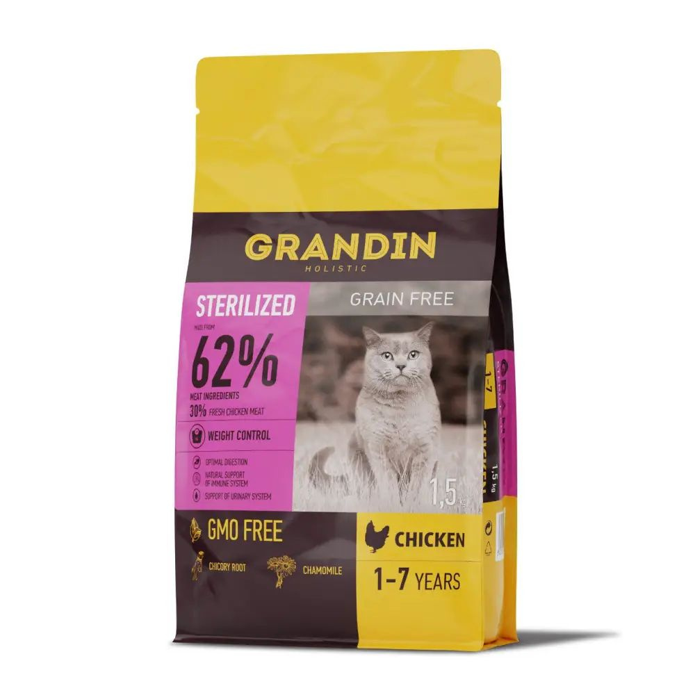 Grandin Sterilized Grain free Корм сухой для кастрированных котов и стерилизованных кошек в возрасте #1