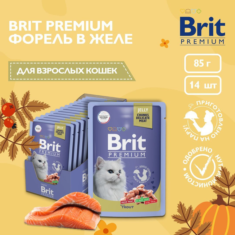 Корм влажный для кошек Brit Premium, форель в желе, 85 г х 14 шт #1