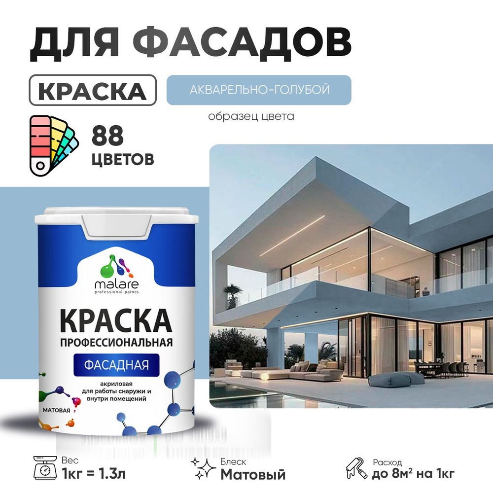 Краска фасадная для наружных работ Malare Professional для дерева по бетону, для минеральных поверхностей #1