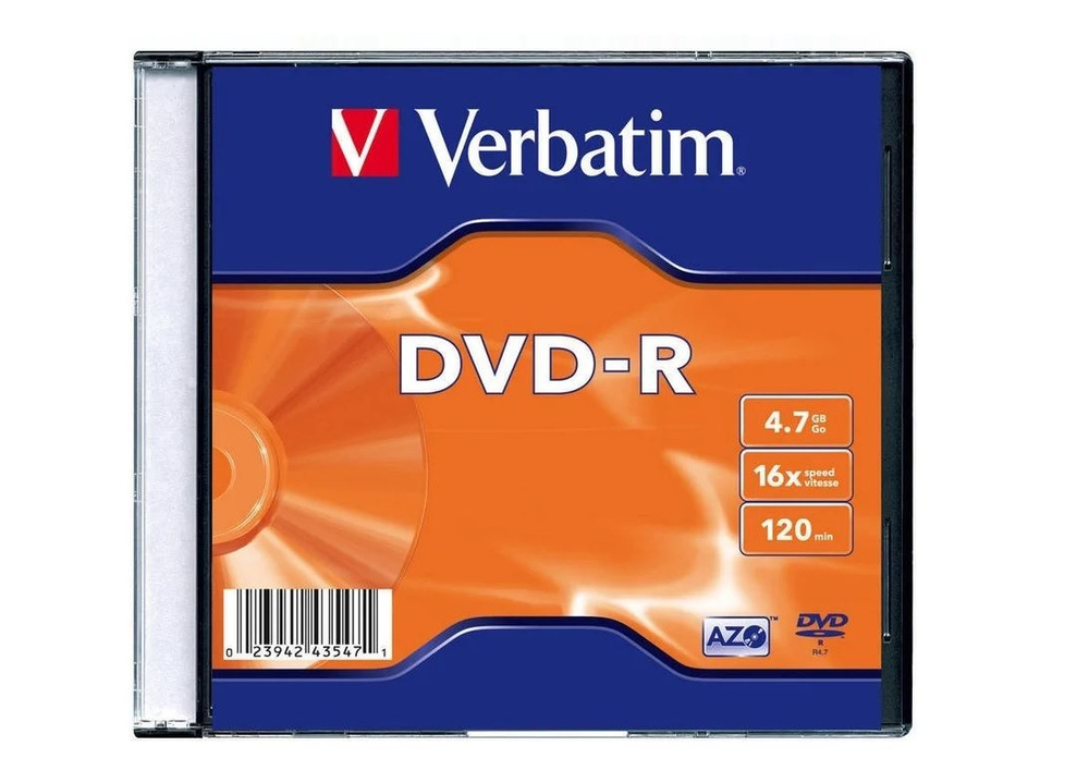 Диск DVD-R 4.7Gb Verbatim (43547)16X Slim Case 1шт AZO MATT SILVER #1