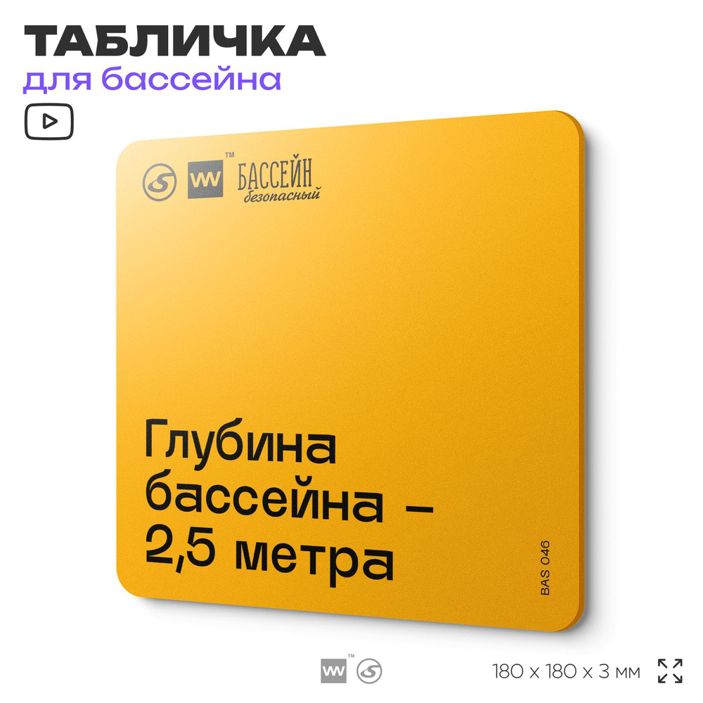 Табличка с правилами бассейна "Глубина 2,5 м" 18х18 см, пластиковая, SilverPlane x Айдентика Технолоджи #1