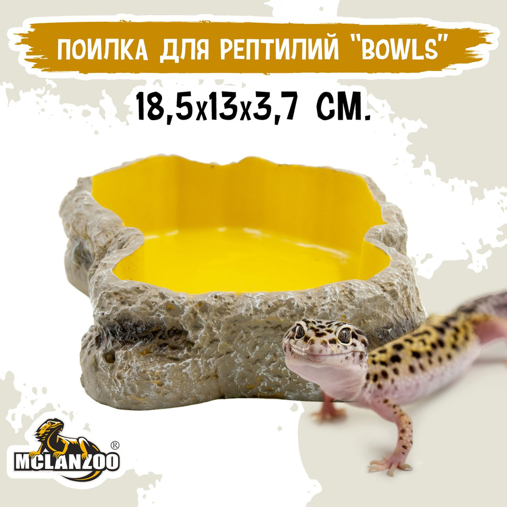 Поилка - кормушка для рептилий MCLANZOO "Bowls" камень/желтая, 18.5х13.0х3.7см  #1