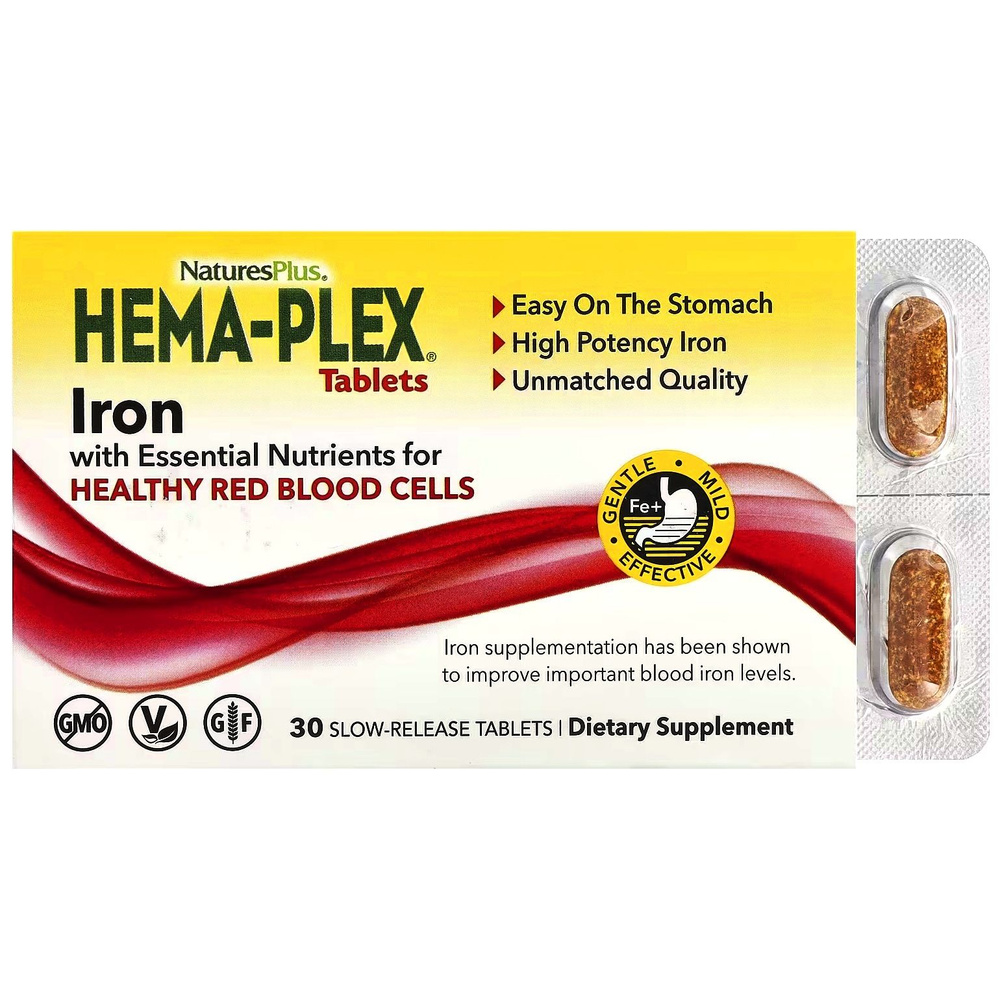 NaturesPlus Hema-Plex Iron 30 slow release tabs (1 box*30 tabs) / Железо Хема Плекс 30 таблеток с медленным #1