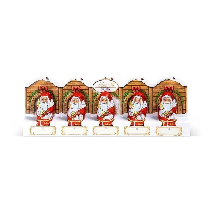 Шоколадные фигурки Lindt Santa мини Деды Морозы из молочного шоколада, 5х10 гр (Финляндия)  #1