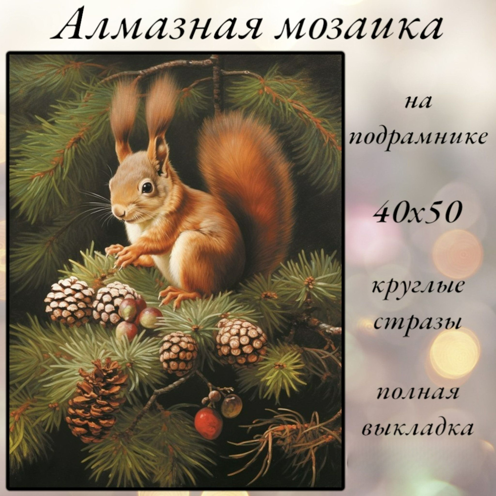 Алмазная мозаика,алмазная живопись на подрамнике 40х50 Картина стразами "Белка"  #1