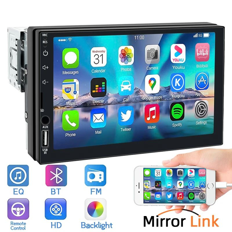 Автомагнитола 7 дюймов 1Din MP5 Bluetooth Mirrorlink USB /AUX/ TF Автомобильный мультимедийный плеер #1