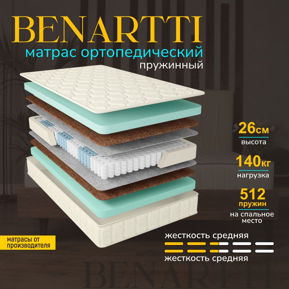 Матрас 160х200 ортопедический пружинный, Benartti Classic Mega Hard TFK Независимые пружины  #1