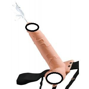 Телесный полый страпон с имитацией эякуляции 7.5" Hollow Squirting Strap-On with Balls - 21,6 см.  #1