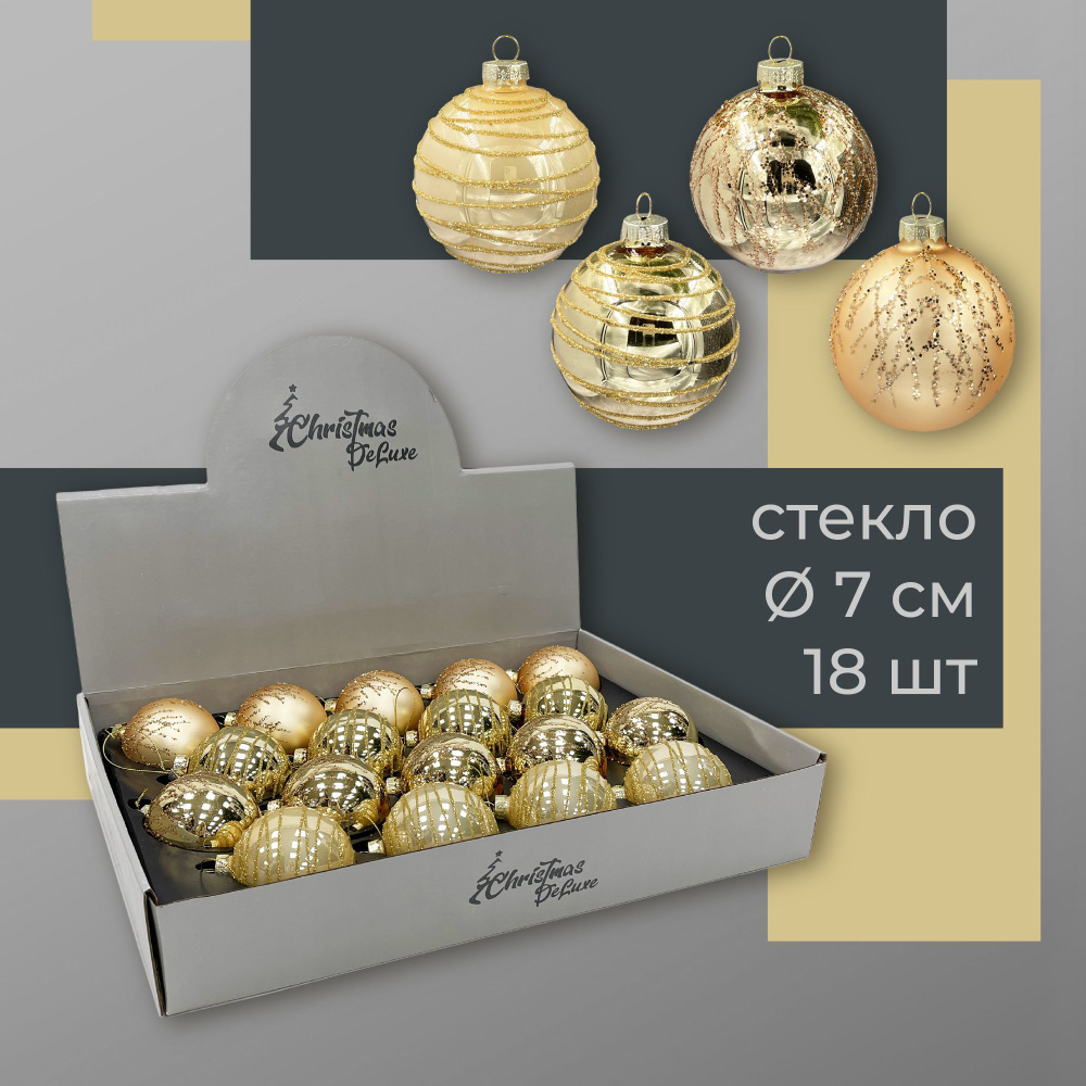 Набор стеклянных ёлочных шаров ChristmasDeLuxe, 18 шт. диаметром 7 см  #1