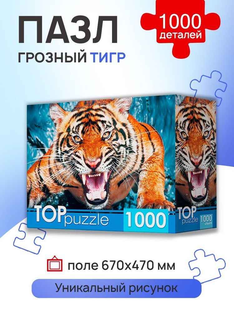 Пазл Рыжий кот TOPpuzzle "Грозный тигр" 1000 элементов. Подарок другу, девушке, ребенку на день рождения. #1