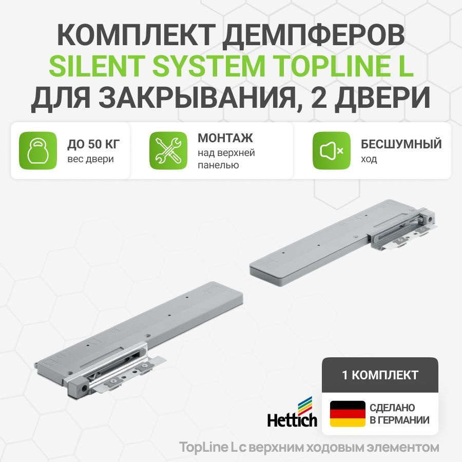 Комплект демпферов Silent System TopLine L для закрывания, 2 двери, 50 кг, монтаж над верхней панелью #1