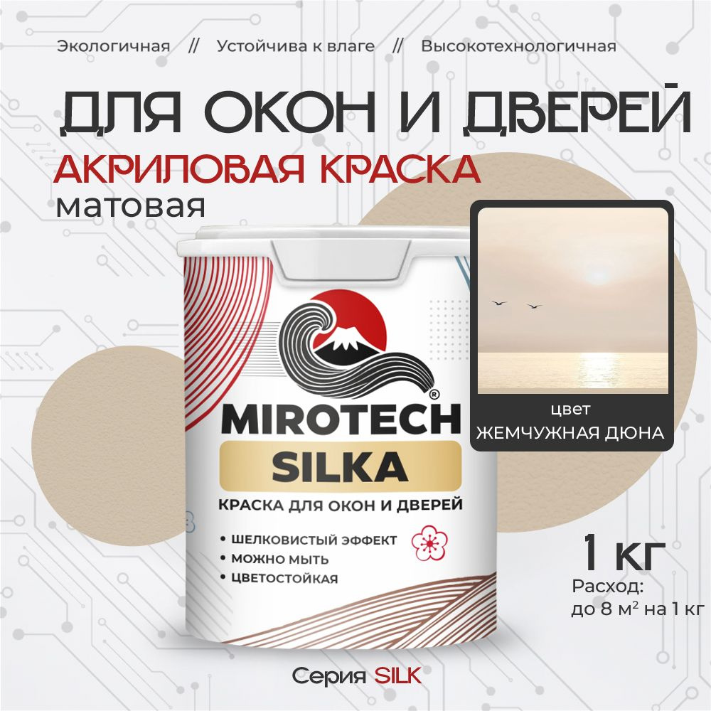 Акриловая краска для окон и дверей MIROTECH SILK по дереву, антисептический эффект, быстросохнущая без #1