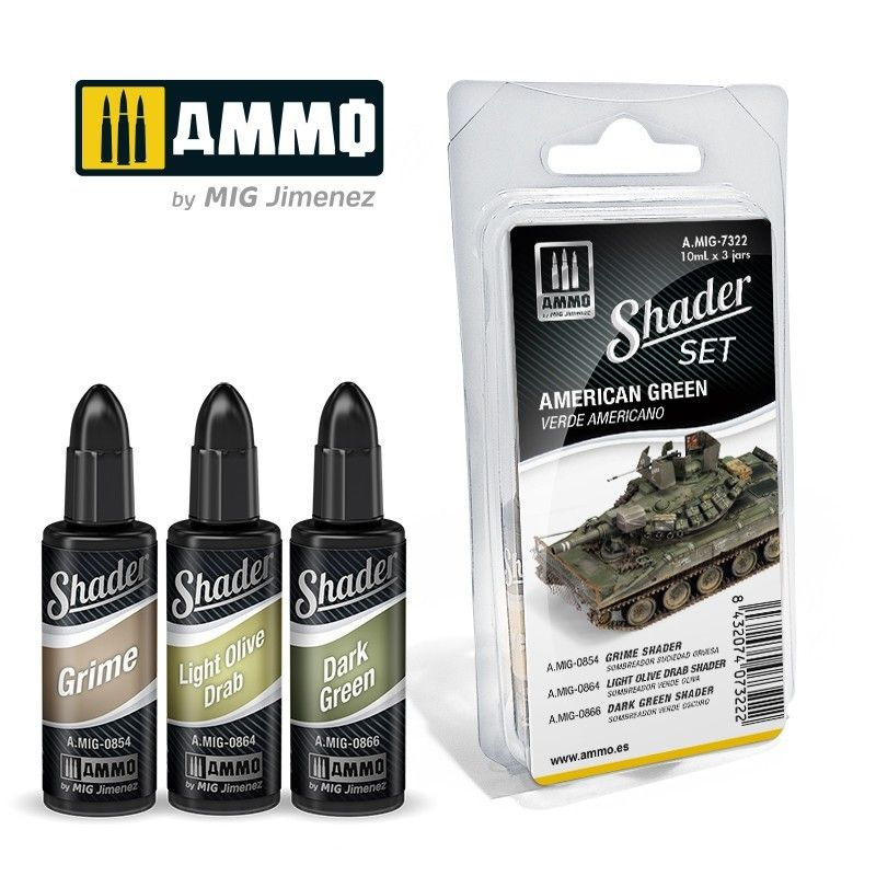 Набор акриловых красок SHADER Set American Green (Ammo Mig) (3x10ml) #1