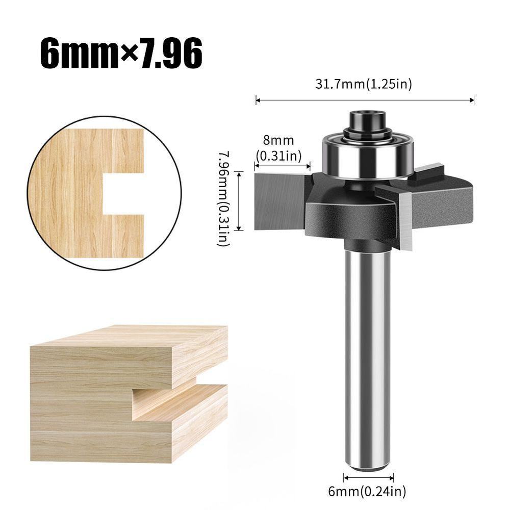 Фреза кромочная дисковая пазовая по дереву 31.7 x 7.96 мм,с вершина подшипником, хвостовика 6 мм  #1