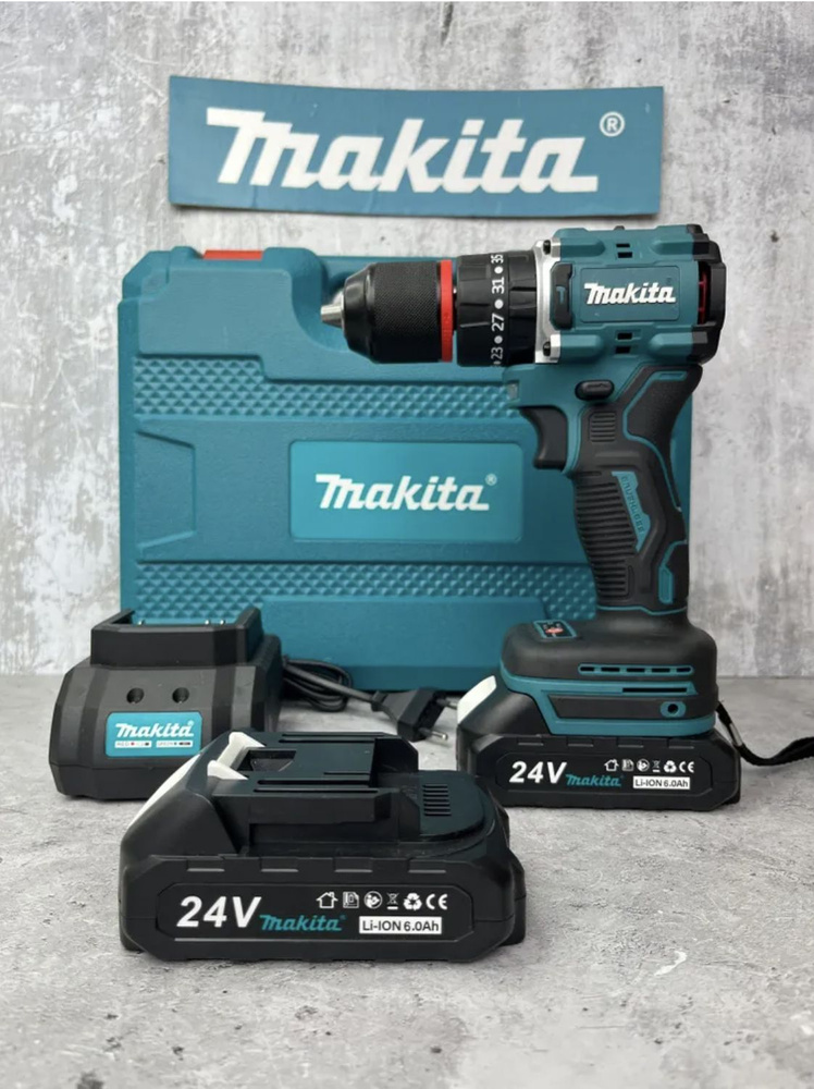 Дрель-шуруповерт Makita 24v бесщеточный, 90-130 Нм, с набором и 2 АКБ  #1