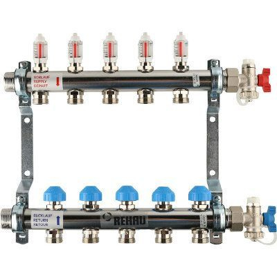 Коллекторная группа для тёплого пола Rehau/Рехау HKV-D на 5 выхода из нержавеющей стали с расходомерами #1