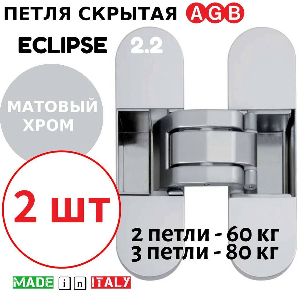 Петли скрытые AGB Eclipse 2.2 (матовый хром) Е30200.85.34 + накладки Е30200.87.34 (2шт)  #1