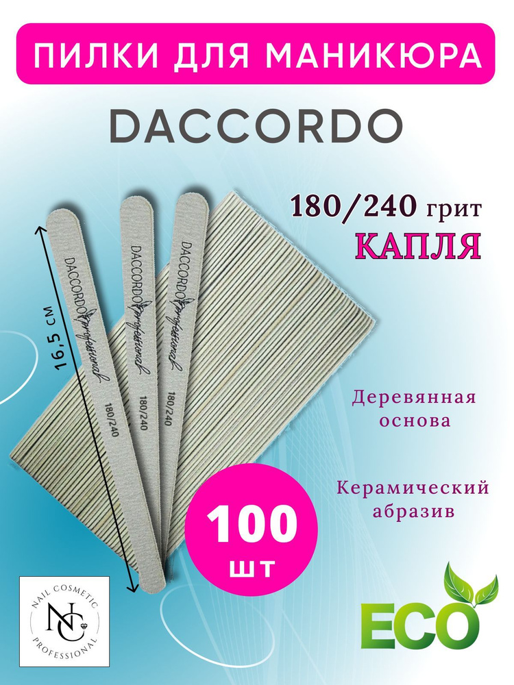 Набор пилок для маникюра Daccordo капля 16,5 см, 180/240 грит, 100 шт  #1