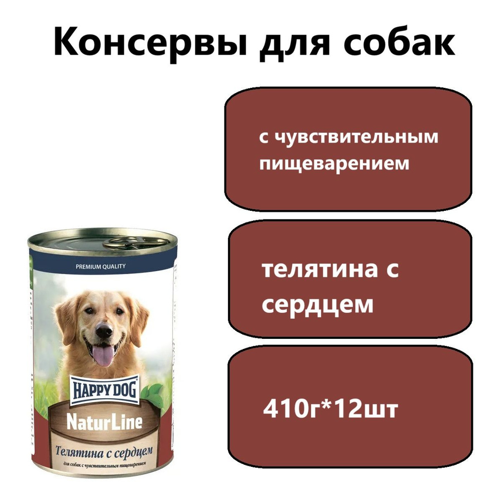 Консервы для собак Happy Dog Natur Line Телятина с сердцем 410г (12 штук)  #1