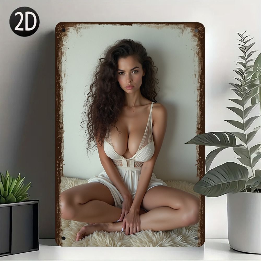 Жестяныетарелкидляукрашениягаражейимастерскихсизображениемсексуальнойдевушки,металл,20х30см