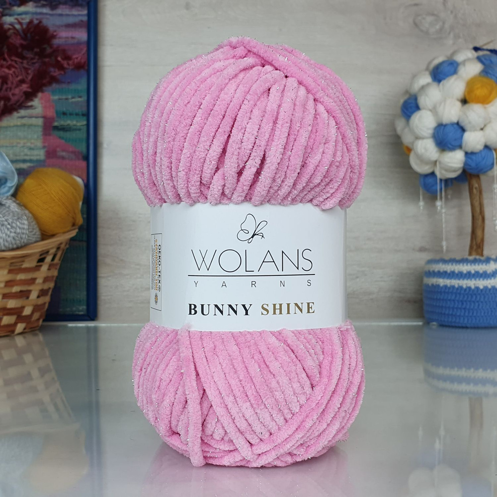 Пряжа BUNNY SHINE WOLANS - 06 (яр.розовый) - 5 мотков, 92% супермягкий полиэстер, 8% металлик, (100г, #1