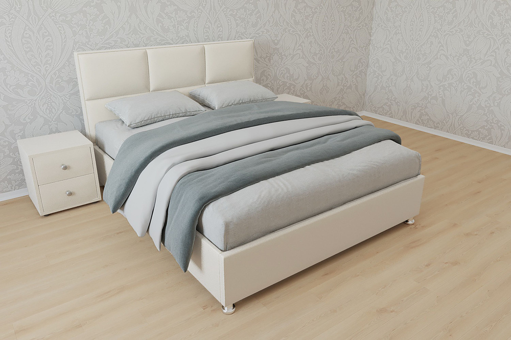 Двуспальная кровать Корсика с матрасом 180x200 основание металлическое с ламелями велюр белый ножки 5 #1