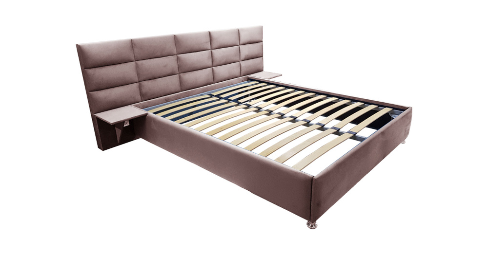 Односпальная кровать Пекин 120x200 основание металлическое с ламелями велюр коричневый без ножек  #1
