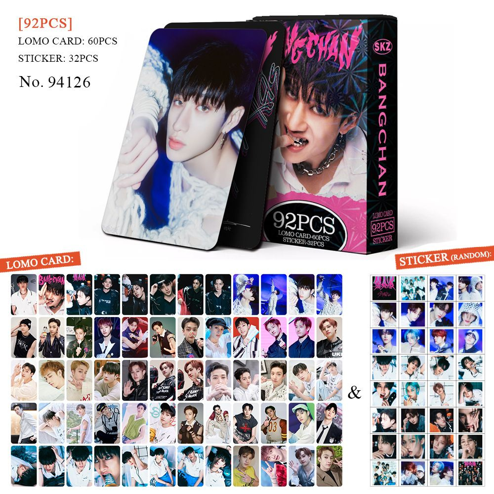 Карточки K-POP Stray kids Стрей кидс BANG CHAN 92 pcs (60 карточек и 32 наклейки)  #1