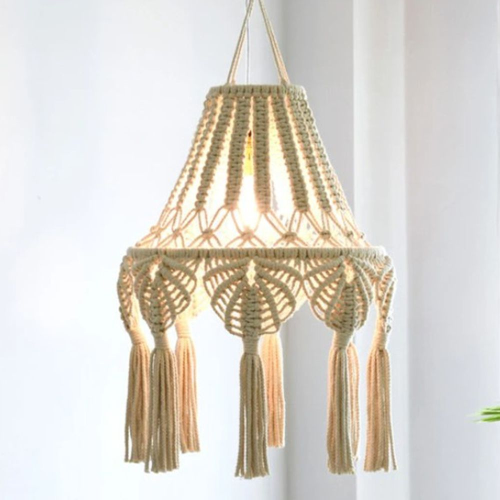 Абажур из макраме, подвесной светильник бохо, плетеный абажур для люстры потолочный  #1