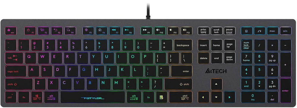Клавиатура A4TECH Fstyler FX60H, USB, серый fx60h grey/neon #1