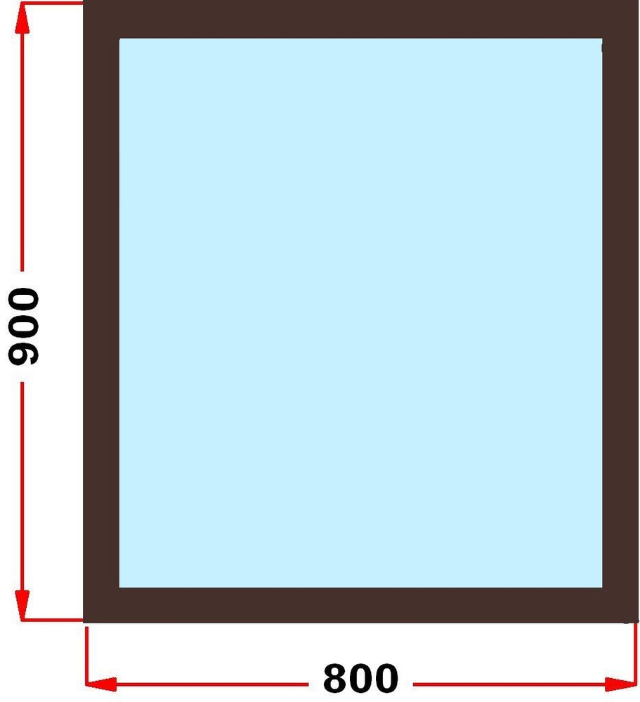Окно из профиля Grunder 70 мм (900 x 800), не открывающееся, стеклопакет 3 стекла, темно-коричневое снаружи, #1
