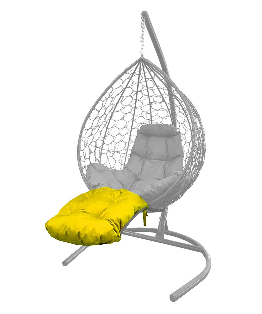 Подставка для ног на кресло подвесное, с ротангом серое, желтая подушка  #1