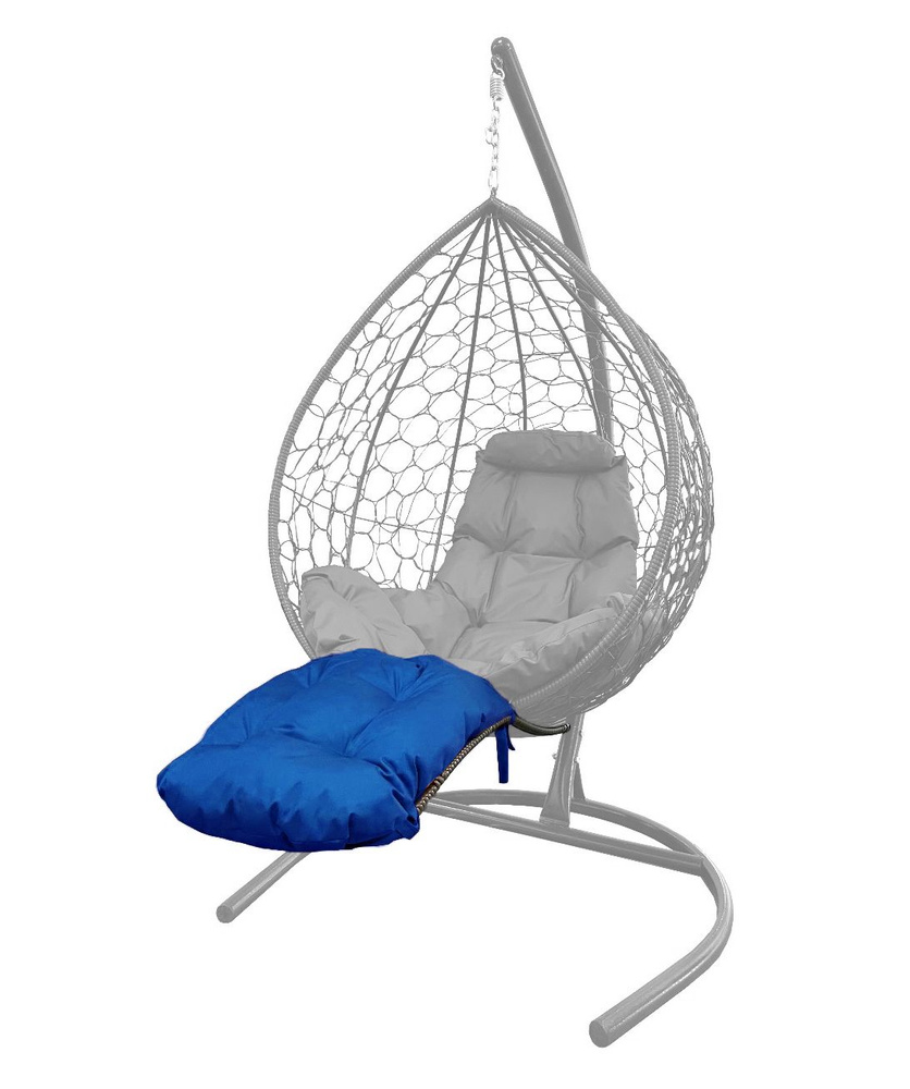 Подставка для ног на кресло подвесное, с ротангом коричневое, синяя подушка  #1