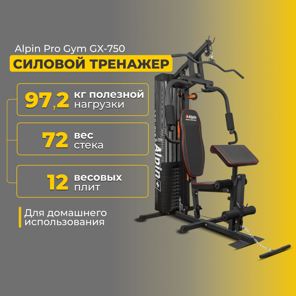 Домашний силовой тренажер Alpin Pro Gym GX-750/кардио полезная нагрузка  97.2 кг/15 весовых плит/максимальный вес 150 кг купить по низкой цене с  доставкой в интернет-магазине OZON (602646360)