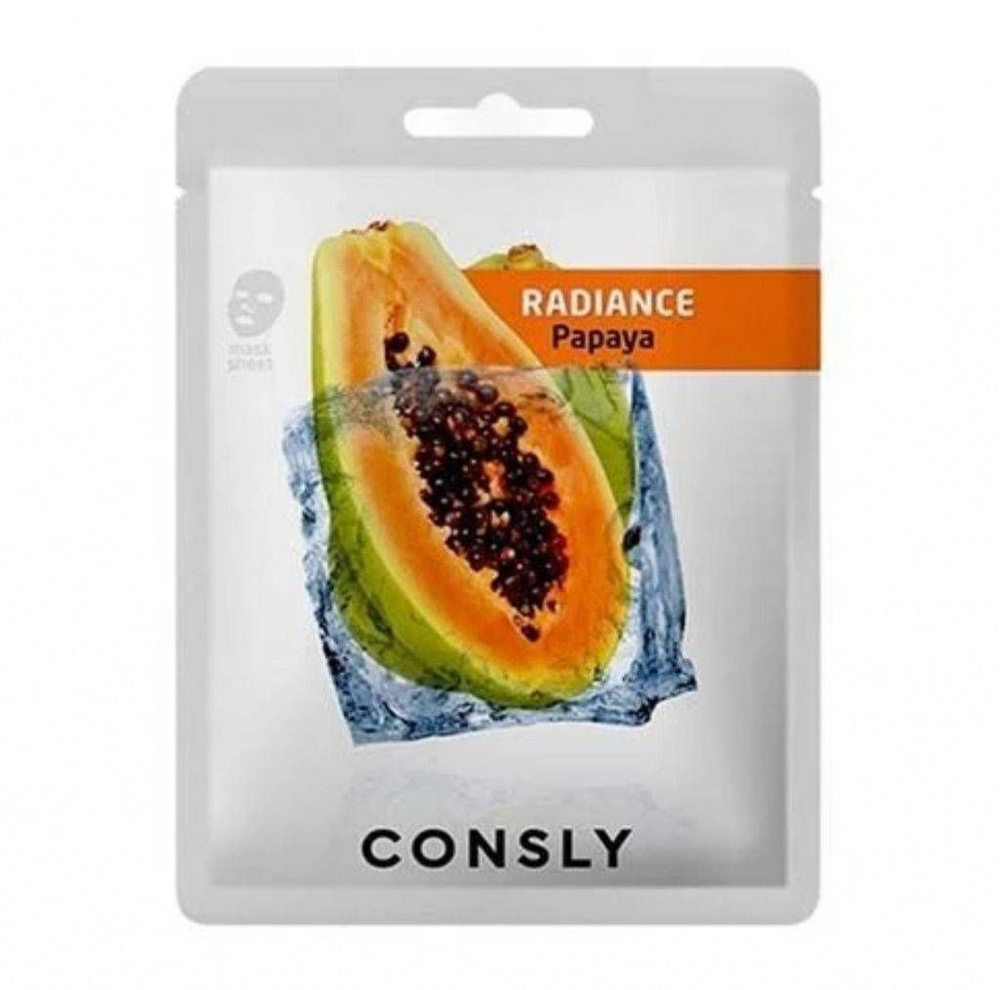 CONSLY Papaya Radiance Mask Pack Выравнивающая тон кожи тканевая маска с экстрактом папайи 20мл  #1