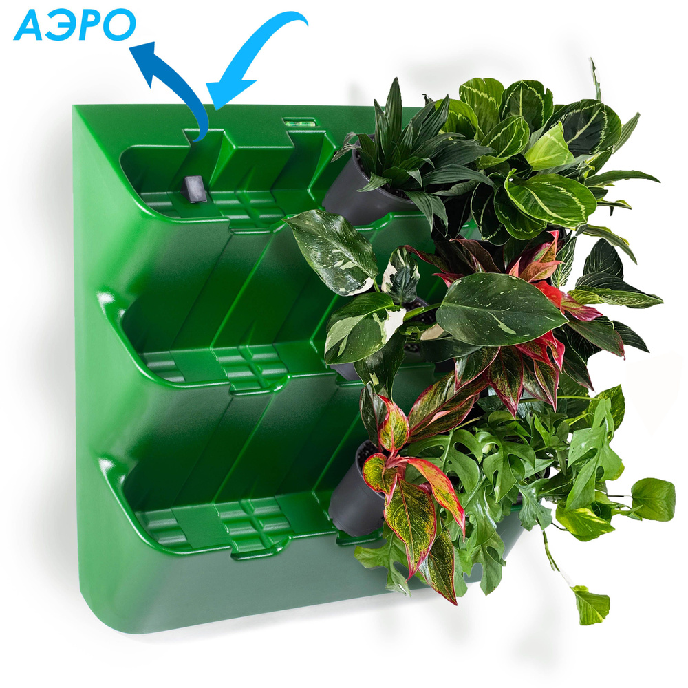 Фитомодуль "BOXSAND 12 АЭРО" (60х65 см) вместимость 12 растений, цвет зеленый для вертикального озеленения #1