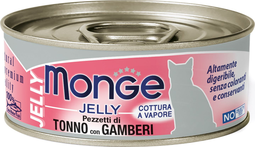 Корм для кошек влажный Monge / Монж jelly Adult cat для взрослых животных с желтоперым тунцом и креветками #1