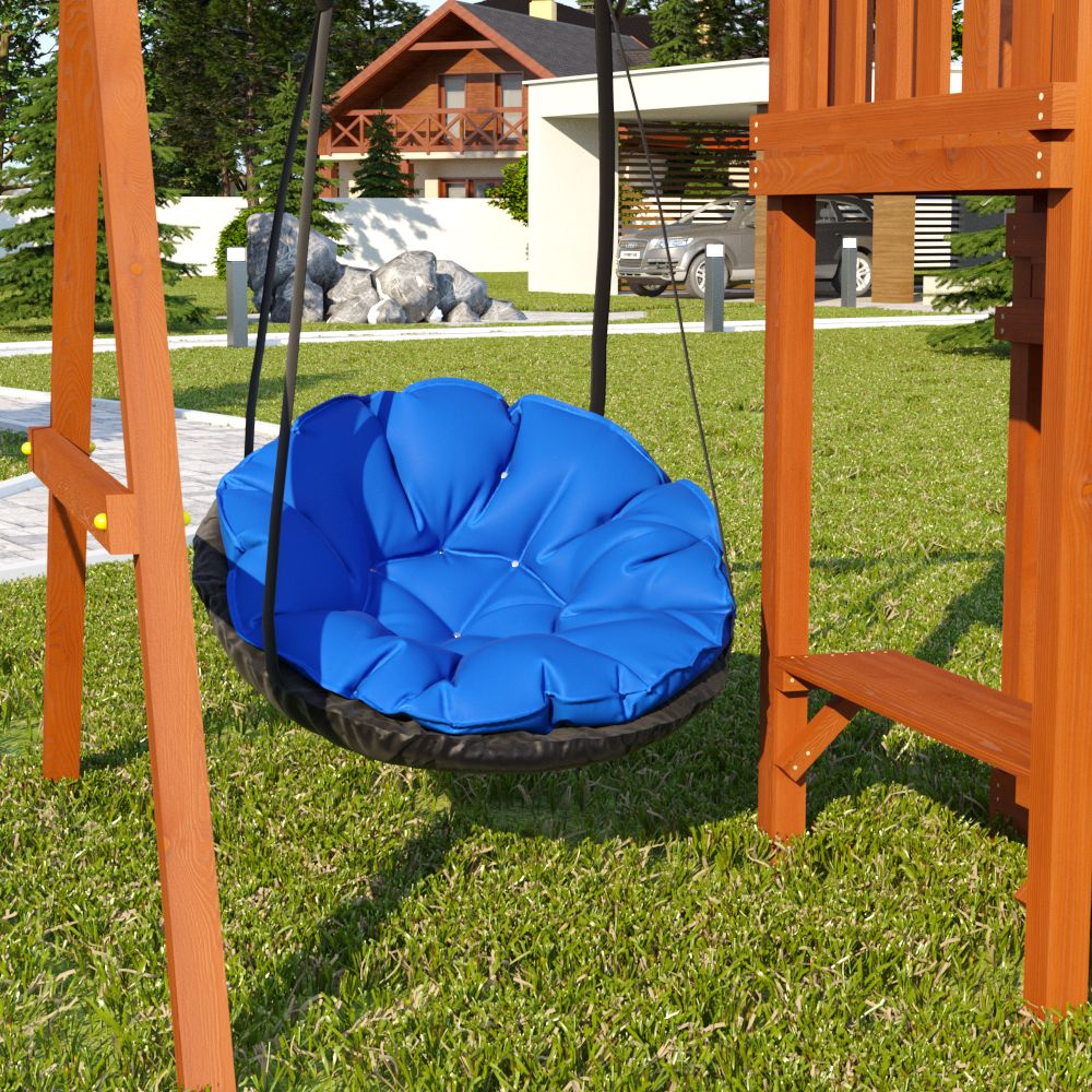 Подвесное кресло PapaSAV Синее 100 см садовые качели с подушкой, качели-гнездо детские, гамак,  #1