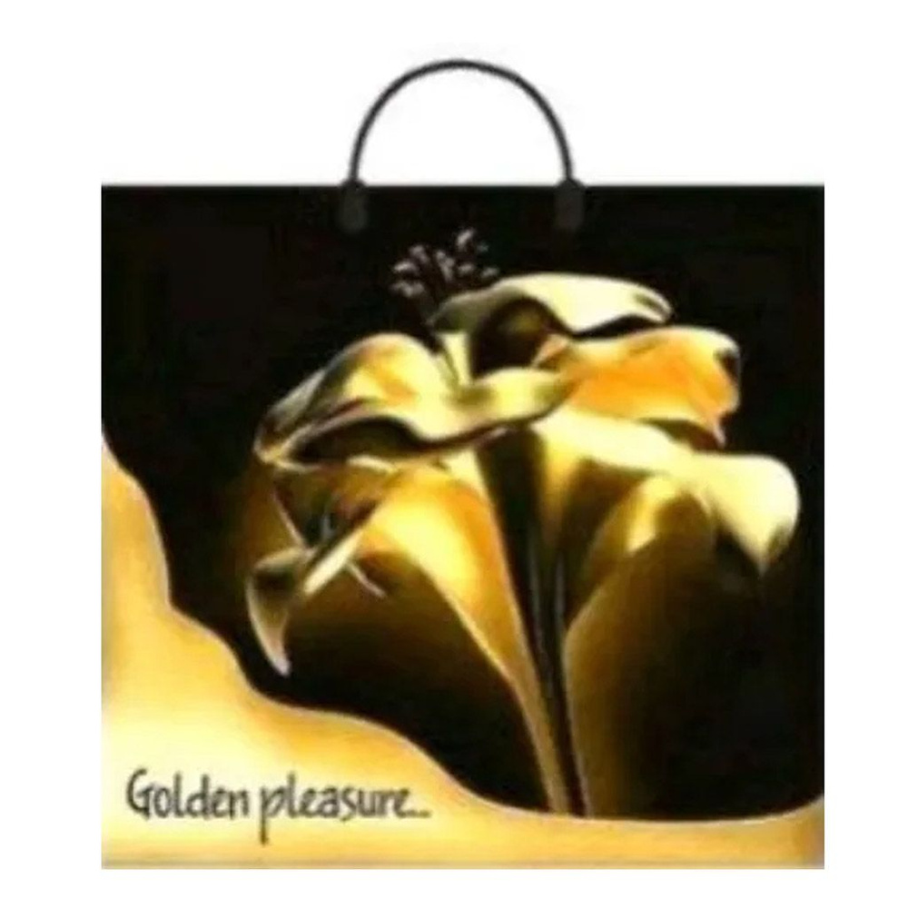 Пакет подарочный ПЭ с пластмассовыми ручками 38х34+3см "Золотой цветок", 90 мкм  #1