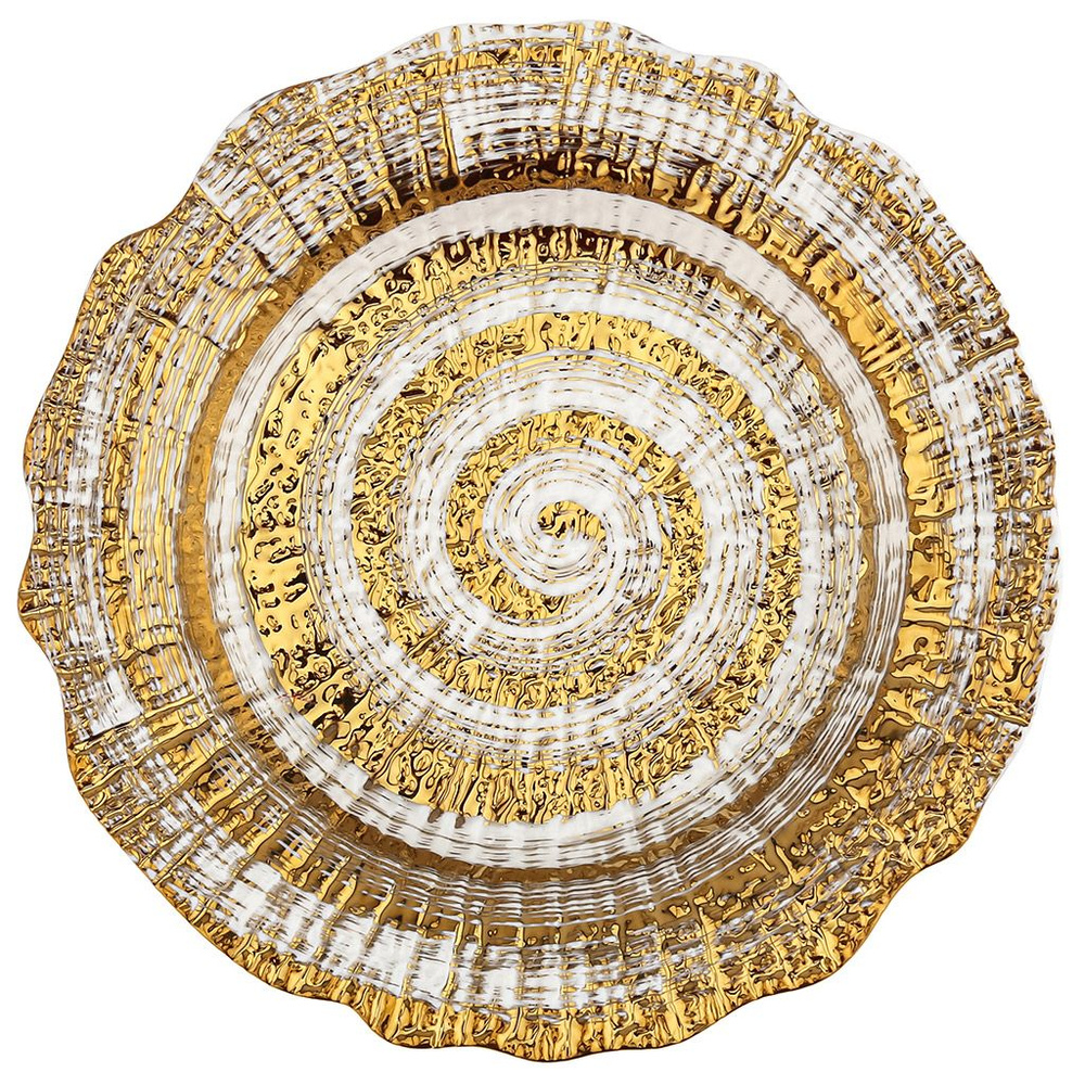 Тарелка глубокая суповая "Золото", д225мм h40мм, 520мл, рельефный декор, с золотом, волнистый край, фарфор #1