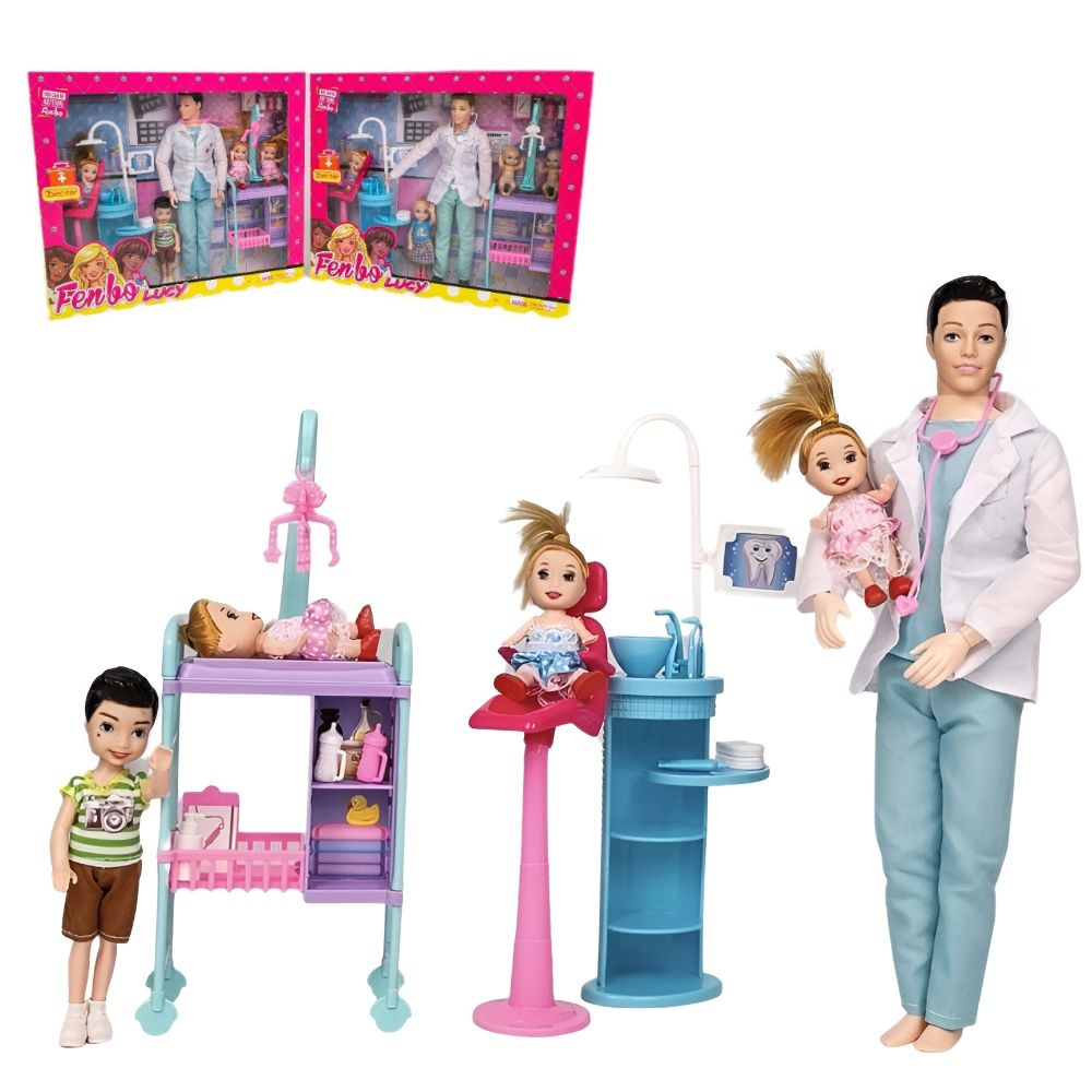 Детский игровой набор кукла доктор с аксессуарами и детьми, FB072  #1