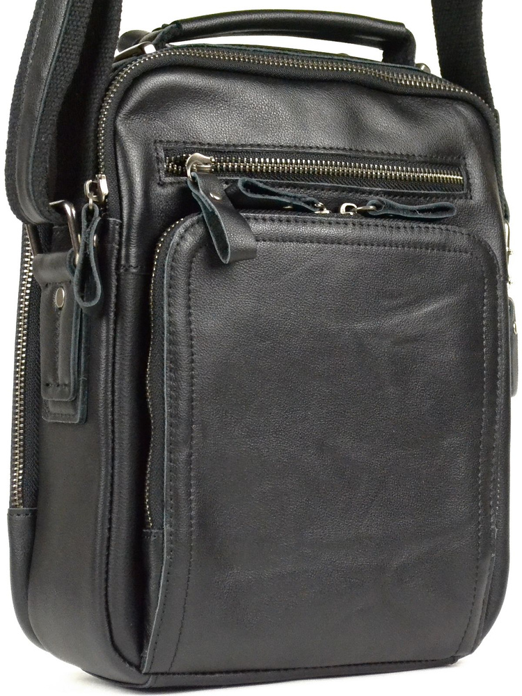 Мужская сумка планшет через плечо из натуральной кожи, черный, 25x21x7см  #1