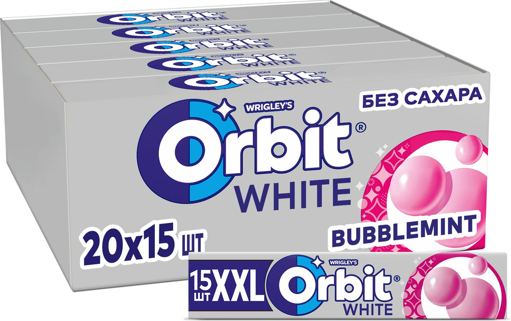Жевательная резинка Orbit White XXL Bubblemint, без сахара, 20 пачек по 20,4 г  #1