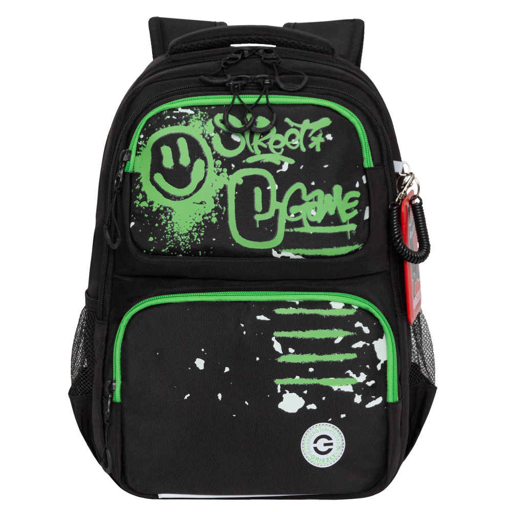 Рюкзак школьный для мальчика подростка, с ортопедической спинкой, для средней школы, GRIZZLY, (черный #1