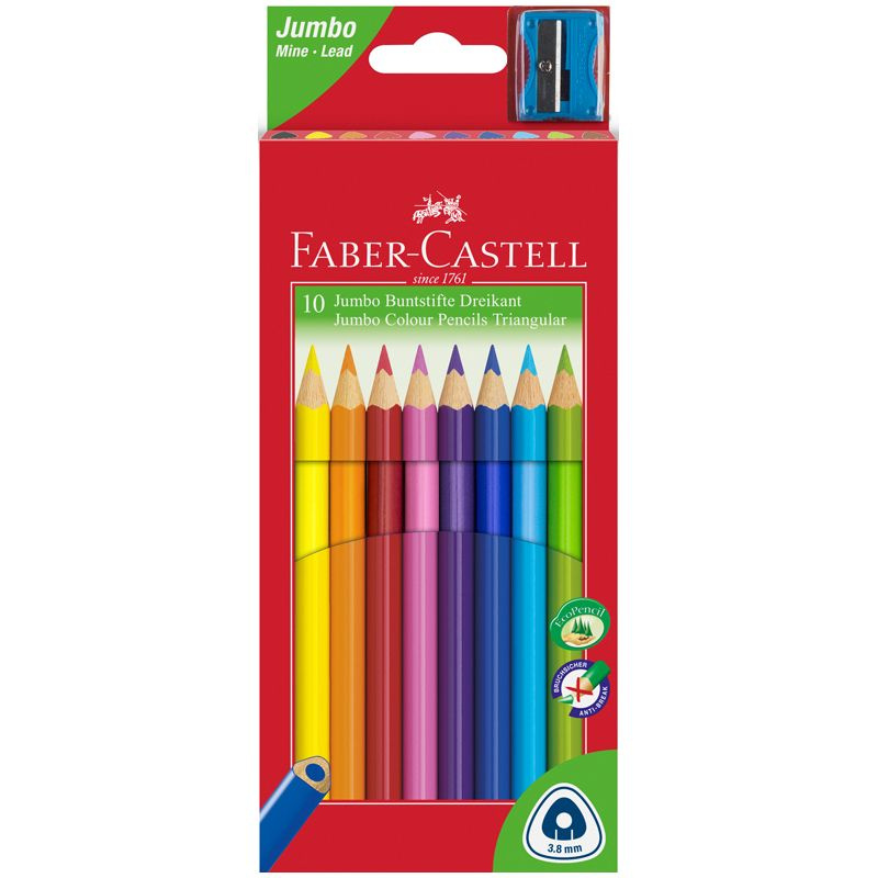 Карандаши цветные Faber-Castell "Jumbo", 10цв., трехгран., заточен., с точилкой  #1