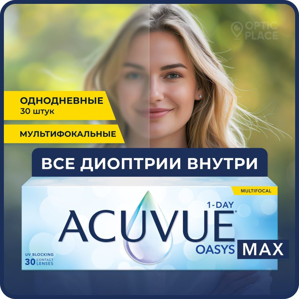 Мультифокальные линзы ACUVUE Oasys Max 1-day Multifocal (30 линз) R 8.4 SPH -8.75 Аддидация MID, однодневные, #1